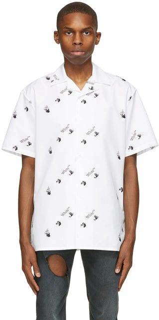 Off-White White All Over Logo Holiday Short Sleeve Shirt - Chemise à manches courtes de vacances blanches blanc cassé - 로고 전부 off-white 흰색 짧은 소매 셔츠
