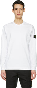 Stone Island White Cotton Long Sleeve T-Shirt - T-shirt à manches longues en coton blanc en pierre - 돌 섬 화이트 코튼 긴 소매 티셔츠