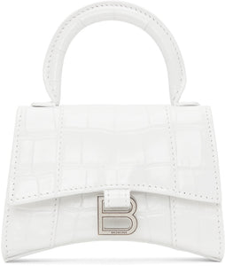 Balenciaga White Croc Mini Hourglass Bag