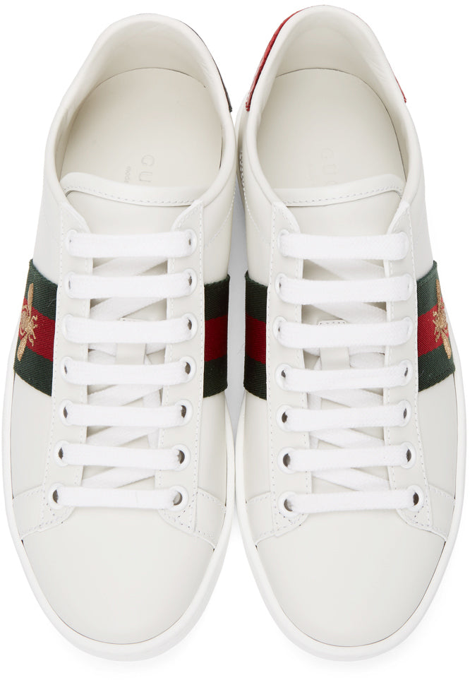 Gucci White Embroidered Bee Ace Sneakers