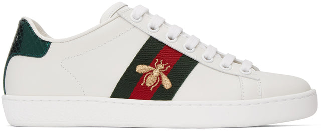 Gucci White Embroidered Bee Ace Sneakers - Baskets Ace Brodés Brodés Gucci Blanc - 구찌 화이트 수 놓은 꿀벌 에이스 스니커즈