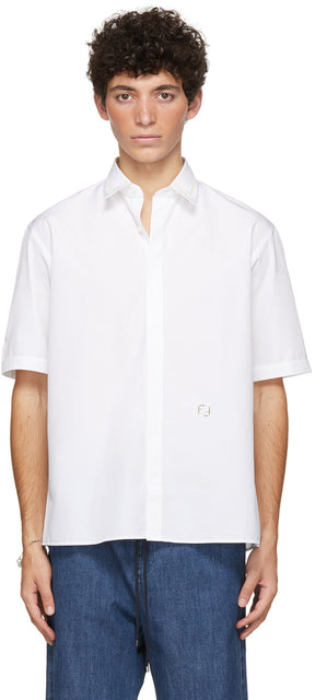 Fendi White Embroidered Short Sleeve Shirt - Chemise à manches courtes Brodée blanche Fendi - 펜디 화이트 수 놓은 짧은 소매 셔츠