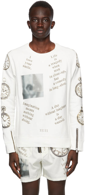 TAKAHIROMIYASHITA TheSoloist. White French Terry Sweatshirt - Takahiromiyashita thesolois. Sweat-shirt Terry français blanc - Thesoloist 타카 하이로미 야시타. 화이트 프랑스 테리 스웨터