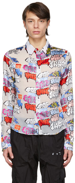 Off-White White Graffiti Shirt - Chemise blanc blanc graffiti blanc - 화이트 화이트 낙서 셔츠