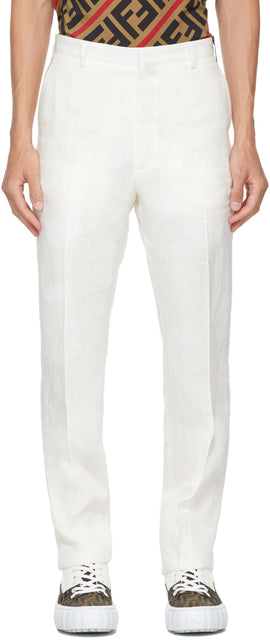 Fendi White Hemp Trousers - Pantalon de chanvre blanc Fendi - 펜디 화이트 대마 바지