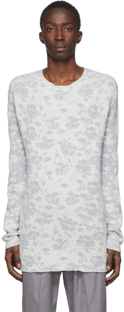 Jil Sander White Jacquard Open Crewneck Sweater - Jil Sander White Jacquard Open Crewneck Pull - Jil Sander 화이트 자카드 오픈 Crewneck 스웨터