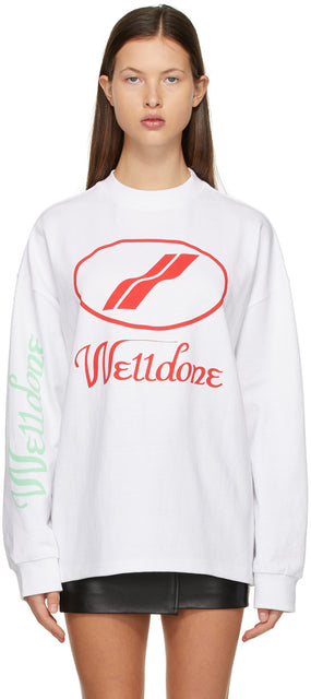 We11done White Logo Long Sleeve T-Shirt - We11done T-shirt à manches longues à manches longues - We11done 화이트 로고 긴 소매 티셔츠