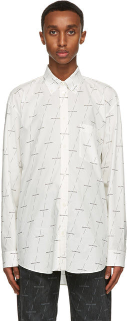 Balenciaga White Logo Normal Fit Shirt - Balenciaga Blanc Logo T-shirt Fit Normal Fit - Balenciaga 화이트 로고 일반 맞는 셔츠
