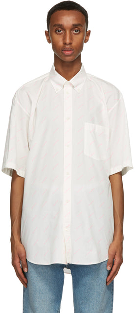 Balenciaga White Logo Normal Fit Short Sleeve Shirt - Balenciaga Logo blanc Fit T-shirt à manches courtes normales - Balenciaga 화이트 로고 일반 맞는 짧은 소매 셔츠
