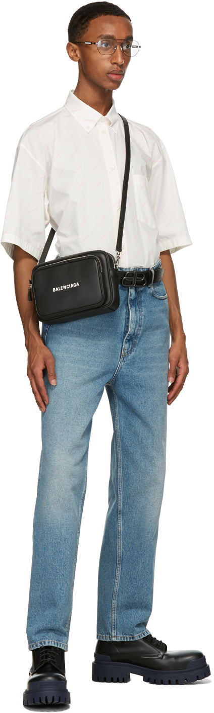 Balenciaga White Logo Normal Fit Short Sleeve Shirt