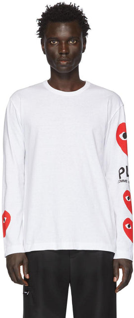 Comme des GarÃ§ons Play White Multi Heart Long Sleeve T-Shirt