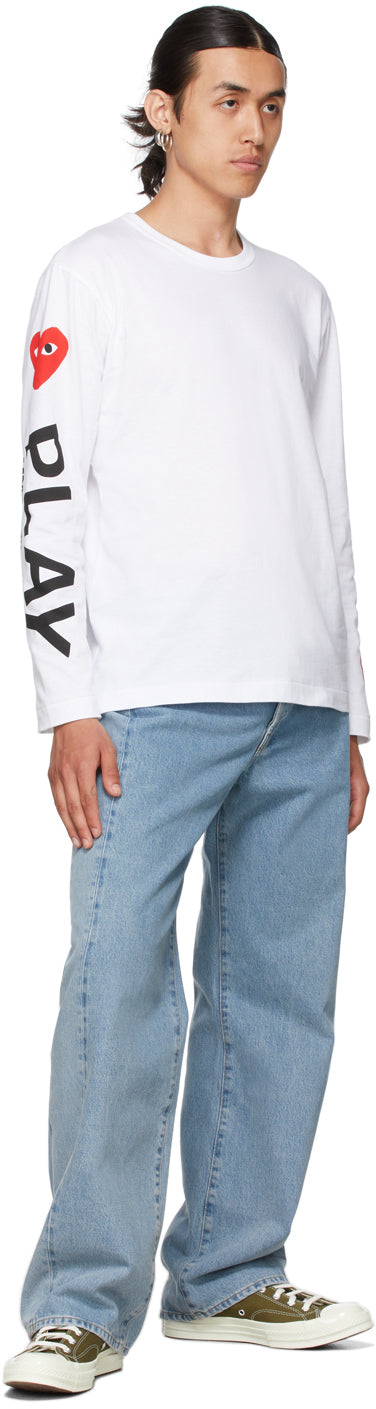 Comme des GarÃ§ons Play White Multi Hearts Big Logo Long Sleeve T-Shirt