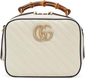 Gucci White Quilted GG Marmont 2.0 Top Handle Bag