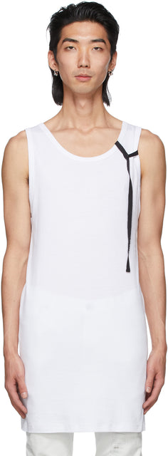 Ann Demeulemeester White Ribbon Seva Tank Top - Ann Demeulemeester Blanc Ruban Seva Débardeur - Ann Demeulemeester 화이트 리본 SEVA 탱크 탑