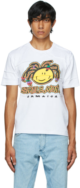 Bianca Saunders White Ruched Tourist Jamaica T-Shirt - Bianca Saunders T-shirt Jamaica Touriste Ruché blanc - Bianca Saunders 화이트 Ruched 관광 자메이카 티셔츠