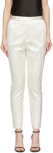 Saint Laurent White Silk Striped Satin Trousers