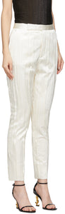 Saint Laurent White Silk Striped Satin Trousers