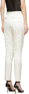 Saint Laurent White Silk Striped Satin Trousers