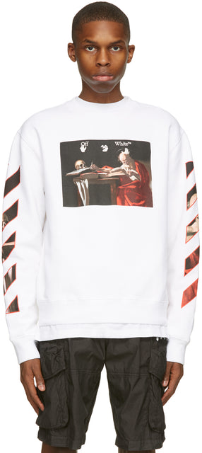 Off-White White Slim Caravaggio Sweatshirt - Sweat-shirt de caravaggio blanc blanc blanc blanc - off-white 흰색 슬림 카라 바지 조건 스웨터
