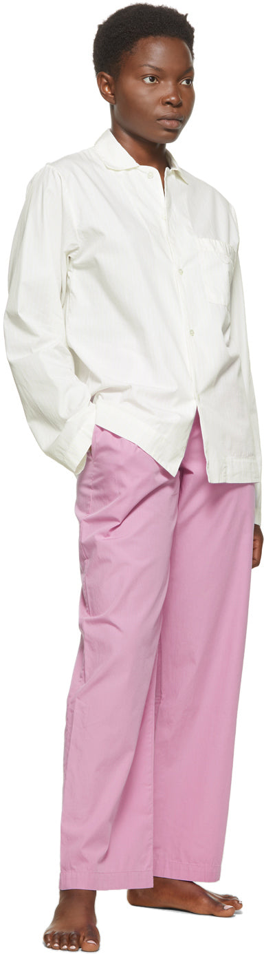 Tekla White Striped Pyjama Shirt - Tekla chemise pyjama rayée blanche - Tekla 화이트 스트라이프 파자마 셔츠