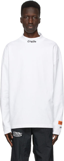 Heron Preston White 'Style' Mock Neck Long Sleeve T-Shirt - T-shirt à manches longues à manches longues de style 