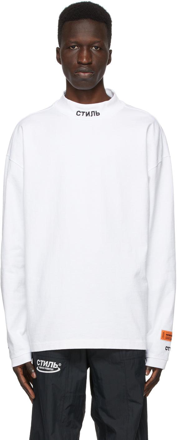 Heron Preston White 'Style' Mock Neck Long Sleeve T-Shirt - T-shirt à manches longues à manches longues de style 