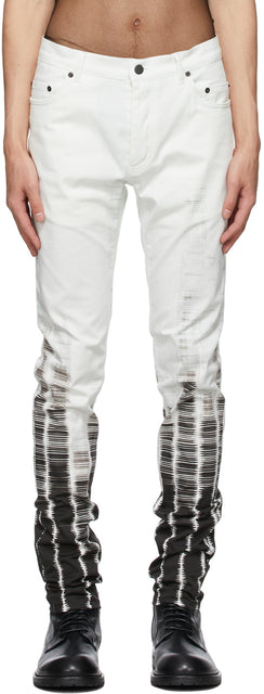 Ann Demeulemeester White Tie-Dye Jeans - Ann Demeulemeester Blanc Cravate-teinture Jeans - Ann Demeulemeester 화이트 타이 염료 청바지