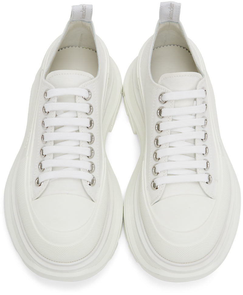 Alexander McQueen White Tread Slick Platform Low Sneakers - Alexander McQueen White White Bande Slick Plate-forme basse basse basse - Alexander McQueen 화이트 트레드 슬릭 플랫폼 낮은 스니커즈