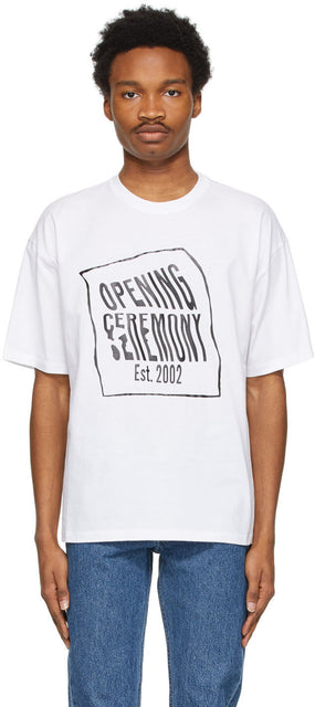 Opening Ceremony White Warped Logo T-Shirt - Cérémonie d'ouverture T-shirt Logo White Warped Logo - 개회식 화이트 워프 로고 티셔츠