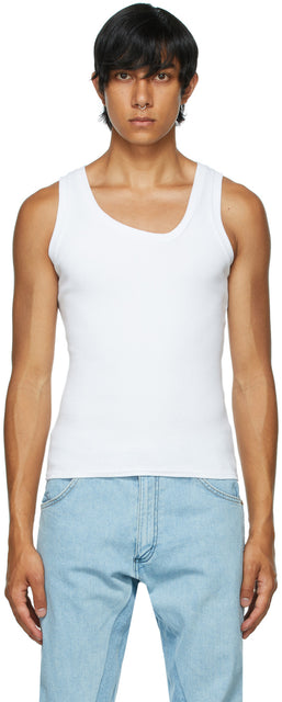 Bianca Saunders White Y-Neck Tank Top - Bianca Saunders Blanc Col Y-Débardeur - Bianca Saunders 화이트 Y 넥 탱크 탑
