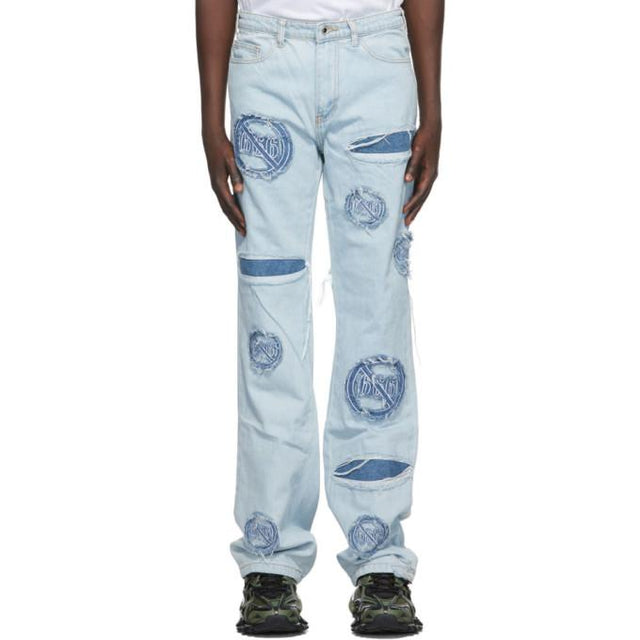 Who Decides War by MRDR BRVDO Blue Anti-666 Logo Jeans