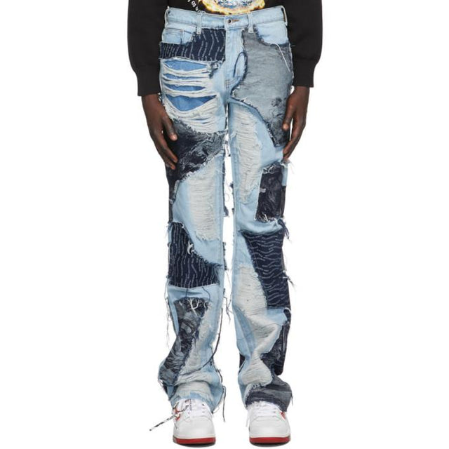 Who Decides War by MRDR BRVDO Blue Patchwork Scrap Jeans
