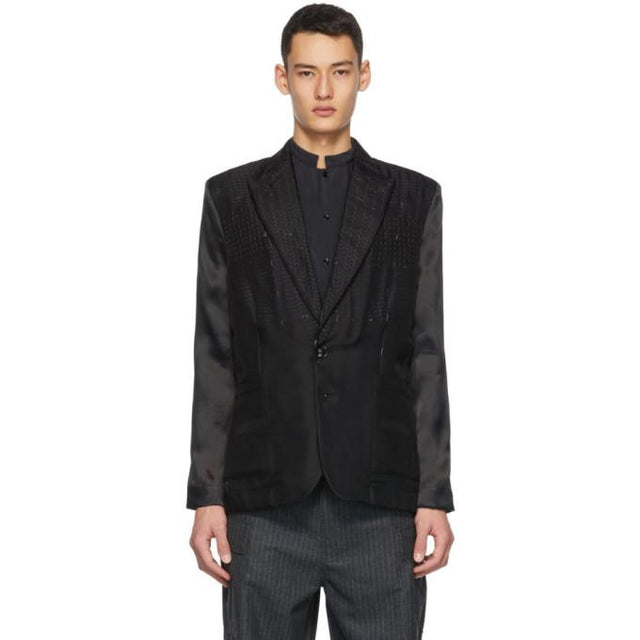 Winnie New York Black Silk Organza Stitch Blazer