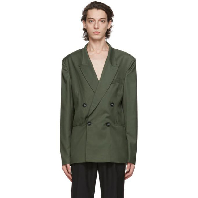 Winnie New York Green Wool Double-Breasted Blazer