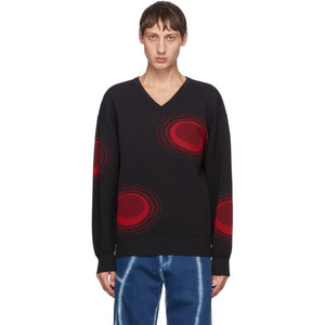 Xander Zhou Black and Red Graphic V-Neck Sweater