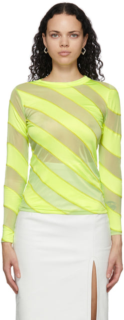 Meryll Rogge Yellow Diagonal Stripes Fluid Long Sleeve T-Shirt