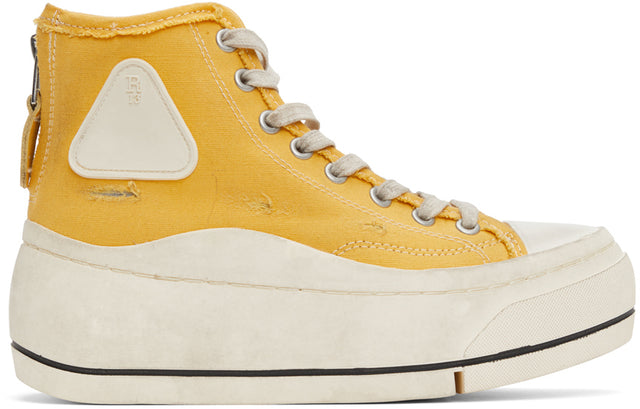 R13 Yellow Distressed High-Top Sneakers - Baskets de haut en top en détresse jaunes R13 - r13 옐로우 스 니 커 즈