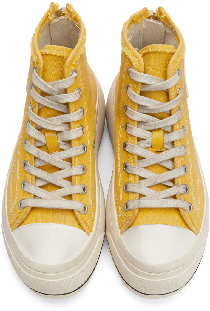 R13 Yellow Distressed High-Top Sneakers