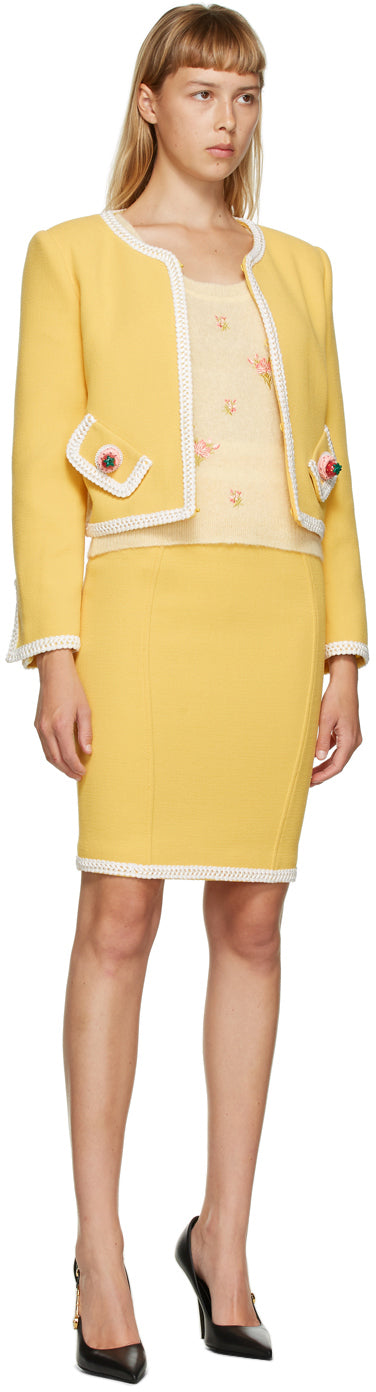 Moschino Yellow Floral Embroidered Sweater - Pull brodé floral de Moschino - Moschino 노란색 꽃 수 놓은 스웨터