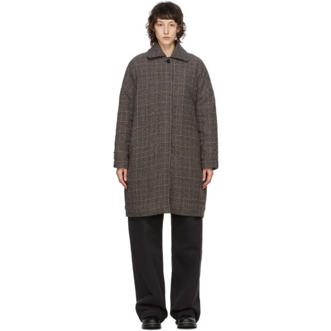 YMC Brown Wool Check Cocoon Coat