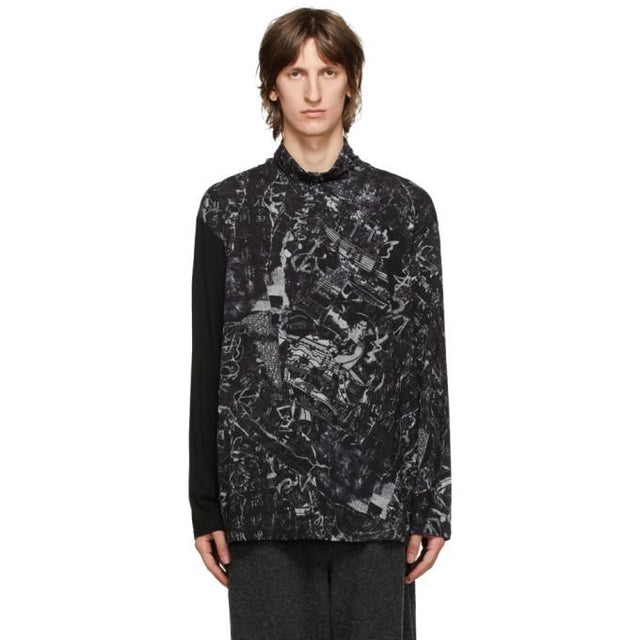 Yohji Yamamoto Black Graphic Turtleneck
