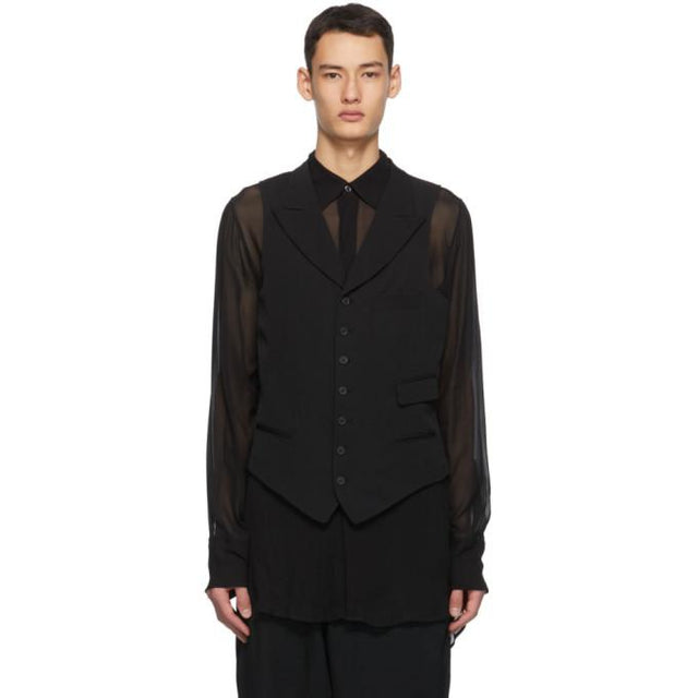 Yohji Yamamoto Black Wool Peaked Vest