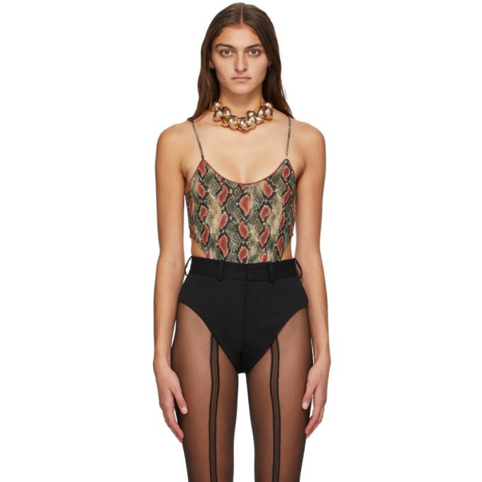 Y/Project Red and Grey Snake High Cut Bodysuit