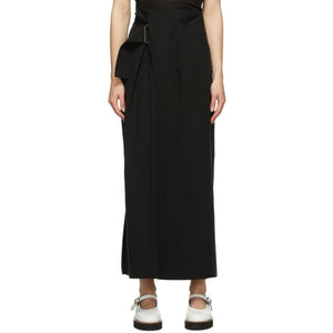 Ys Black Linen and Cotton Asymmetric Long Skirt