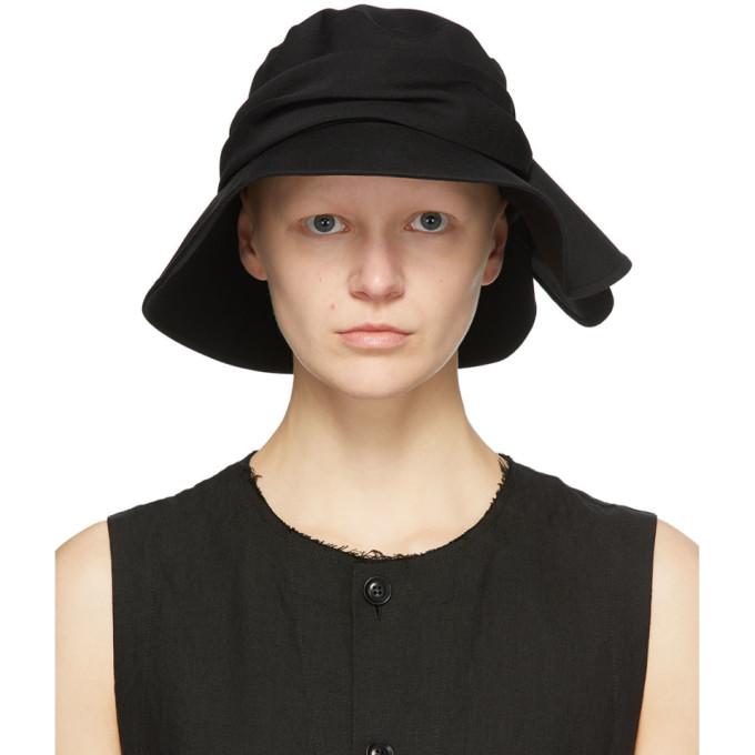 Ys Black Wool Frilled Fedora