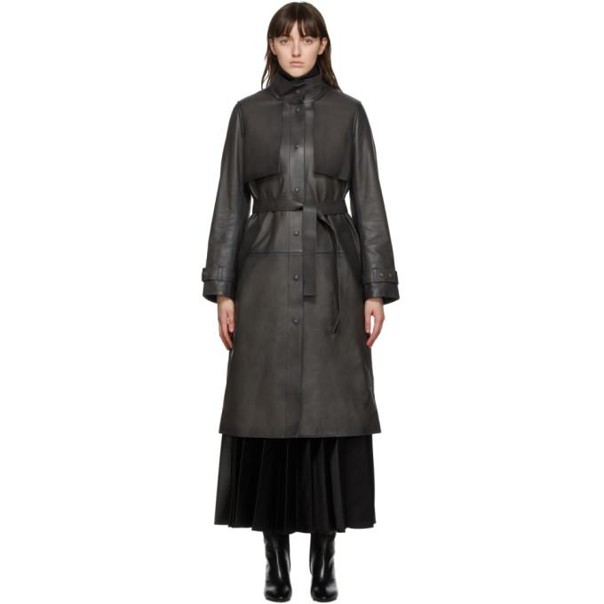 Yves Salomon Black Leather Button-Down Coat