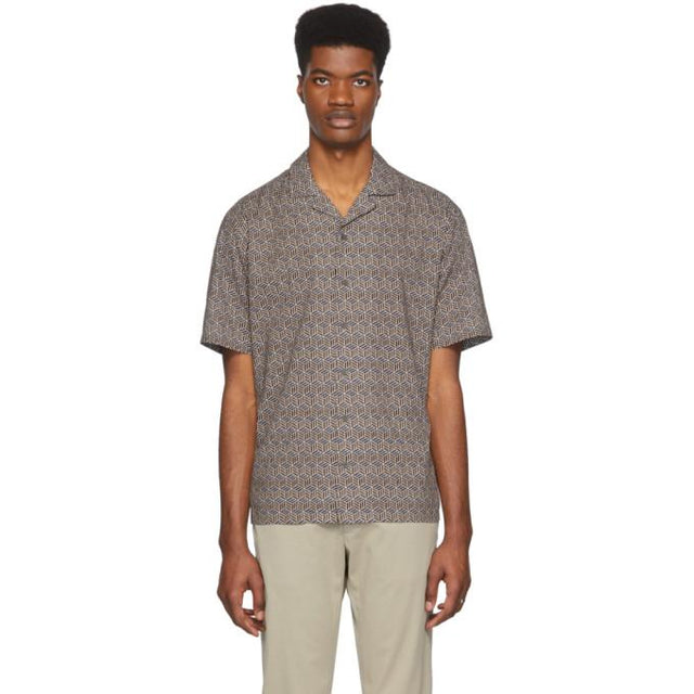 Z Zegna Brown and Navy Pattern Short Sleeve T-Shirt