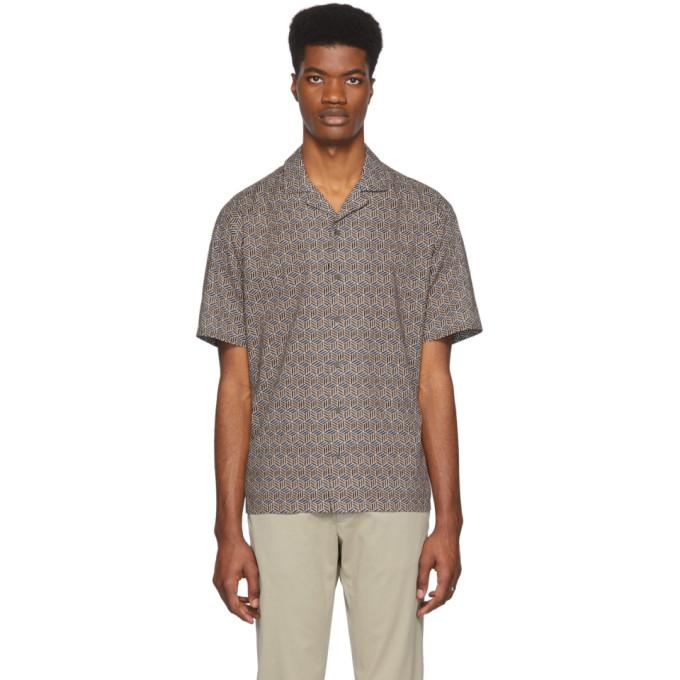 Z Zegna Brown and Navy Pattern Short Sleeve T-Shirt